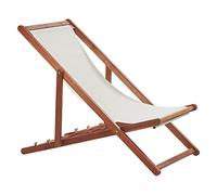 Beliani Transat Chilienne en Bois d'Acacia et Tissu Polyester Bois Marron Foncé et Beige Anzio