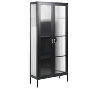 Beliani Vitrine Industrielle en Métal avec Porte Verre Cannelé Étagères Meuble de Rangement Noire Gleora
