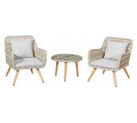 BELICCO | Set de meubles de balcon - Gris-Beige - Ensemble de sièges composé de 2 fauteuils et d'une table - Résistant aux intempéries - pour jardin, balcon, terrasse