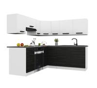 BELINI Cuisine Équipée Complète ITALIA 6 360 cm - Cuisine en L avec Meubles d'Angle - Blanc Mat/Ébène