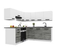 BELINI Cuisine Équipée Complète ITALIA 6 360 cm - Cuisine en L avec Meubles d'Angle - Blanc Mat/Gris Glamour
