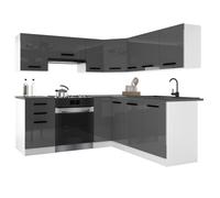 BELINI Cuisine Équipée Complète ITALIA 6 360 cm - Cuisine en L avec Meubles d'Angle - Gris Très Brillant
