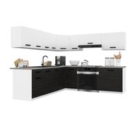 BELINI Cuisine Équipée Complète ITALIA 7 420 cm - Cuisine en L avec Meubles d'Angle - Blanc Mat/Ébène
