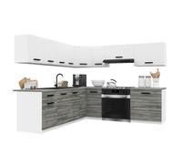 BELINI Cuisine Équipée Complète ITALIA 7 420 cm - Cuisine en L avec Meubles d'Angle - Blanc Mat/Gris Glamour