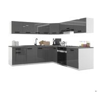 BELINI Cuisine Équipée Complète ITALIA 7 420 cm - Cuisine en L avec Meubles d'Angle - Gris Très Brillant