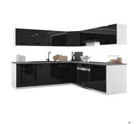 BELINI Cuisine Équipée Complète ITALIA 7 420 cm - Cuisine en L avec Meubles d'Angle - Noir Très Brillant
