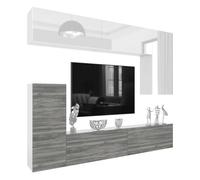 BELINI Unité Murale TV MILANO 8 250 cm - Blanc Brillant / Gris Mat - Ensemble Mural Salon Complet Suspendu - Système Sans Poignée