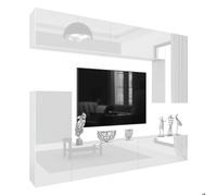 BELINI Unité Murale TV MILANO 8 250 cm - Blanc Très Brillant - Ensemble Mural Salon Complet Suspendu - Système Sans Poignée