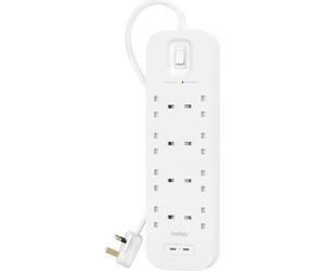 Belkin - multiprise fr (8 prises USB, montage mural, Cable de Stromversorgung de 2 m, indicateur LED vert, 2 ports USB-C, Fast Charge PD, protection jusqu'à 900 Joule)