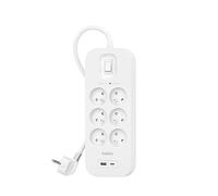 Belkin Multiprise Parafoudre 6 Prises avec USB-C et USB-A, Cordon de 2 m | Rallonge Électrique Avec USB-C Et USB-A, Fixation Murale, 6 Prises Électriques CA, Cordon 2 m, 650 J, Voyant Lumineux Vert