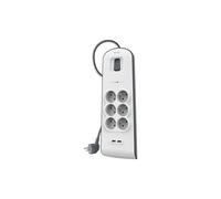 Belkin - BSV604ca2M - Multiprise/Parafoudre 6 Prises avec 2 Ports USB Intégrés - Cordon de 2m - Blanc (Protection jusqu'à 650 joules)