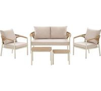 Bella ensemble lounge avec coussins canapé, 2 fauteuils, 2 tables sable, naturel.