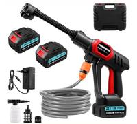 Bellanny Nettoyeur Haute Pression sans Fil 80Bar 270L/H Pressure Washer | 21V Pistolet Portable de Lavage Mobile avec 2*3Ah Batteries, 6 en 1 Buse Réglable,5m Tuyau,Connecteur,Mousse,pour Voitures Sol