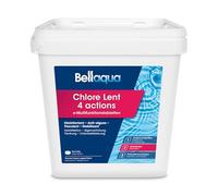 BELLAQUA Chlore Lent Multifonction Piscine 5 kg - Galet Traitement Complet | Galets 200g, 4 en 1, dissolution lente & action longue durée, 1 galet / 20-30 m³ par semaine, skimmer ou doseur flottant