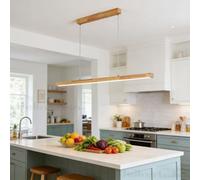 Bellastein Bois Lampe à suspension LED dimmable table à manger lampe à suspension, Lampe Suspendue Réglable Avec Télécommande pour Salle à Manger,Cuisine de Bureau Salon Chambre (Bois, 150cm)