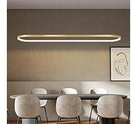 Bellastein suspension ovale lampes de bureau de table à manger, suspension LED plafonnier dimmable avec télécommande, lustre design anneau moderne (L120cm, or)