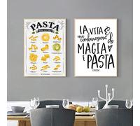 Belle Cuisine Italienne Décoration Peinture Types De Pâtes Affiche Magique Fellini Citation 2 Pièces Impressions Sur Toile Italie Amoureux Restaurant Décor 40Cmx60Cm Sans Cadre