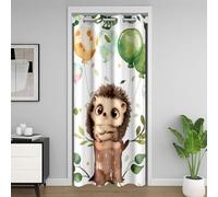 Belle Impression de Hérisson Rideau de Porte pour la Vie Privée 106x203,Cartoon Animal Ballon Rideau Occultant,Kawaii Arbre Thermique Rideau Porte,Vert Gris Faune Rideaux de Séparation de Chambre