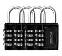 Belle Vous Cadenas Code 4 Chiffres Noir - Lot de 4 - 4,8 x 4 x 1,6 cm - Cadenas Exterieur/Interieur de Sécurité Résistant et Imperméable pour Casier de Gym et d’Ecole, Clôture et Portails