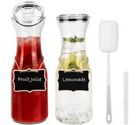 Belle Vous Lot de 2 Carafes à Eau en Verre avec Bouchon - Bouteille Verre 1,1l - Carafe et Pichet pour Boissons Chaudes et Froides - Jus - Thé glacé - Lait - Vin - Cocktail