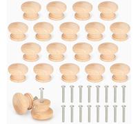 BELLE VOUS Lot de 20 boutons ronds en bois naturel avec vis - 3,4 x 2,5 cm - Poignées en bouleau en bois naturel - Pour armoire, armoire et tiroir