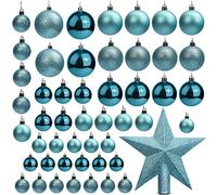 Belle Vous Lot de 50 Boule de Noel - Assortiment de Boule Sapin de Noel Scintillante avec Etoile pour Cime de Sapin - Suspension Sapin pour Decoration de Noel Interieur Exterieur