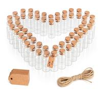 BELLE VOUS Lot de 64 Pot avec Bouchon Liege en Verre, Étiquettes et Ficelle - 13 ml Mini Pot Conservation Rond, Hermétique et Étiquettes pour Mariage, Fête, Épices et Confitures