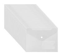 Belle Vous Pochette Plastique A5 Transparente (Lot de 24) - Avec Bouton Fermoir et Porte Carte - Pochette Rangement Maison, Bureau et Ecole - Pour Documents et Enveloppes