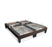 BELLECOUR Sommier Électrique 180x200 cm (2x90x200 cm) à Lattes et Plots avec tête, Buste & Pieds relevables et télécommande Filaire - Modèle Rochereau Fabriqué en Europe