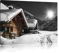 belles cabanes enneigées Alpes noir / blanc Taille: 80x60 sur toile, énorme XXL Photos complètement encadrées avec civière, art impression sur murale avec cadre, moins cher que la peinture ou la peinture à l'huile, aucune affiche ou un poster