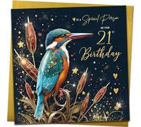 Belles cartes d'anniversaire pour 21e anniversaire - Élégante carte d'anniversaire traditionnelle avec enveloppe dorée métallisée