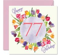 Belles cartes d'anniversaire pour 77e anniversaire pour femme - Bouquet de tulipes aquarelles - Carte d'anniversaire pour elle grand-mère maman cadeau d'anniversaire