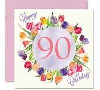 Belles cartes de 90e anniversaire pour femme, Bouquet de tulipes aquarelles