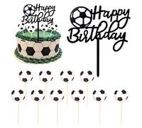 BelleVive Décoration de Gâteau Football 11 Pièces, Joyeux Anniversaire, Décorations de Fête Noir et Blanc, Toppers de Cupcake et Cake Topper pour Garçons