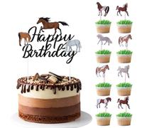 BelleVive Lot de 25 décorations de gâteau d'anniversaire sur le thème des chevaux