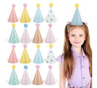 BELLIFFY 16pièces Chapeaux Cônes Anniversaire Papier avec Pompons Accessoires Festifs Colorés pour Fête Anniversaire Garçon Fille et Femmes Décorations de Fête Joyeuses et Confortables