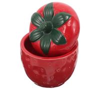 BELLIFFY Bocal de Fraises en Céramique Rouge avec Couvercle, Décoratif | Finition Créative, Forme Fruitée, Stockage Hermétique, Nettoyage Facile, pour Étagères, Décor, Café, Assaisonnement