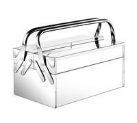 BELLIFFY Boîte à Outils Pliante à Double Couche en Acier Inoxydable Argenté Rangement Fin Multi-Usage, Valise Portable pour Organisation et Stockage Pratique