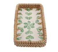 BELLIFFY Plateau Décoratif Tressé en Rotin Coquillages Verts, Petit Panier de Rangement Multifonction 21,6 X 11,7 CM pour Maquillage, Parfums et Accessoires de Beauté, Organisateur Élégant