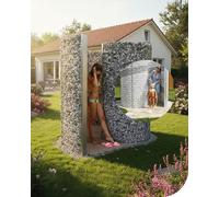 bellissa - Douche de jardin élégante en gabion - Cabine vestiaire de qualité supérieure et design brise-vue design, douche extérieure en panier en pierre en métal galvanisé