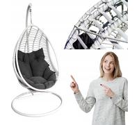 BELLISSIMO | Fauteuil suspendu Cocon - Blanc - Balançoire suspendue Outdoor et Indoor - avec rembourrage gris - Résistant aux intempéries