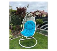 BELLISSIMO | Fauteuil suspendu - panier suspendu - blanc avec rembourrage bleu - et résistant aux intempéries - Egg balançoire idéale pour le jardin, la terrasse