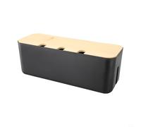 Belnotelt Boîte de gestion de câbles en bois pour multiprises, organiseur de câbles de bureau avec trous de ventilation, boîte de jonction en plastique pour station de charge (noir)
