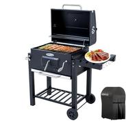 BELONID Barbecue au charbon de bois avec couvercle, Surface de cuisson : 56×42.5 cm, Bac à charbon réglable en hauteur, Table latérale pliable, Avec couvercles de gril Résistant à l'eau