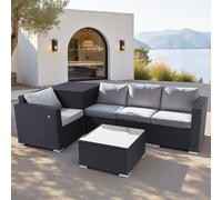 BELONID Salon de jardin 4 personnes, table d'appoint et coffre de rangement inclus, avec housse de protection imperméable, pour jardin, balcon, terrasse
