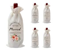 BELOWSYALER Lot de 5 housses de protection en coton et lin pour bouteille de vin - Manchon décoratif pour mariage et emballage cadeau