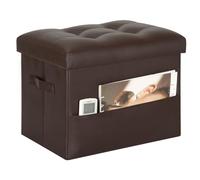 BelugaHelper Repose-pieds pliable en cuir avec siège rembourré en mousse épaisse pour salon, chambre à coucher, 158,8 kg, 43,2 x 33 x 33 cm, marron