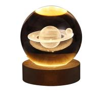 belupai Veilleuse en forme de boule de cristal - Système solaire sculpté en 3D - Planètes transparentes avec base en bois - Décoration de table à LED - Cadeau d'anniversaire - Décoration d'intérieur