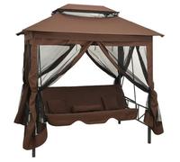 Belvédère convertible en balancelle - vidaXL - Brun - 220x160x240 cm - Siège convertible en lit - Coussin imperméable