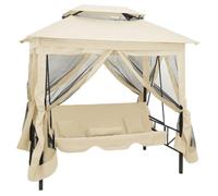 Belvédère convertible - vidaXL - Blanc crème - 2 personnes - Auvent - Rideaux fermés